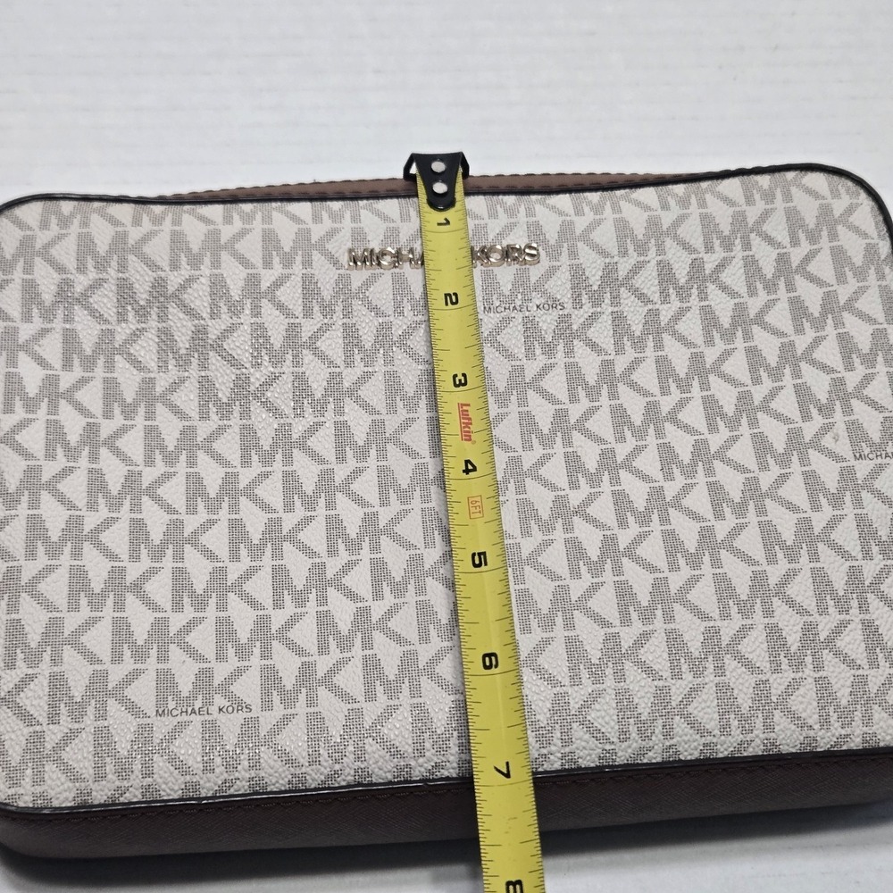 MICHAEL KORS Jet Set Large EW Crossbody Bag Vanilla Brown MK Signature Gold - Picture 7 of 9